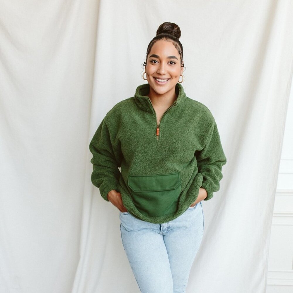 Goumi Adult Sherpa Zip Pullover, Spruce, Size XS/S